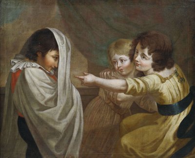 A Boy Wrapped in a Sheet Frightens Two Girls by Unbekannt Unbekannt
